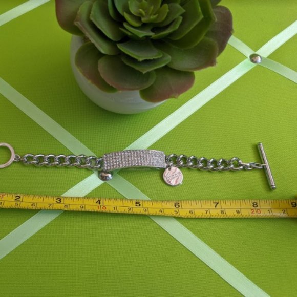 CHICO'S Pave Rhinestone ID Bar Bracelet Silver - Picture 5 of 6